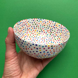 Rainbow Dot 10 - Hand Painted Porcelain Large Bowl