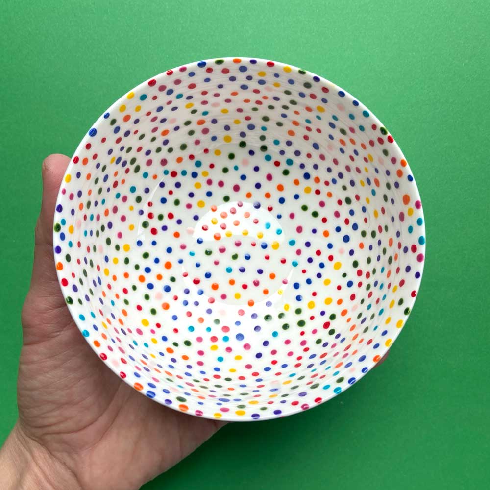 Rainbow Dot 10 - Hand Painted Porcelain Large Bowl