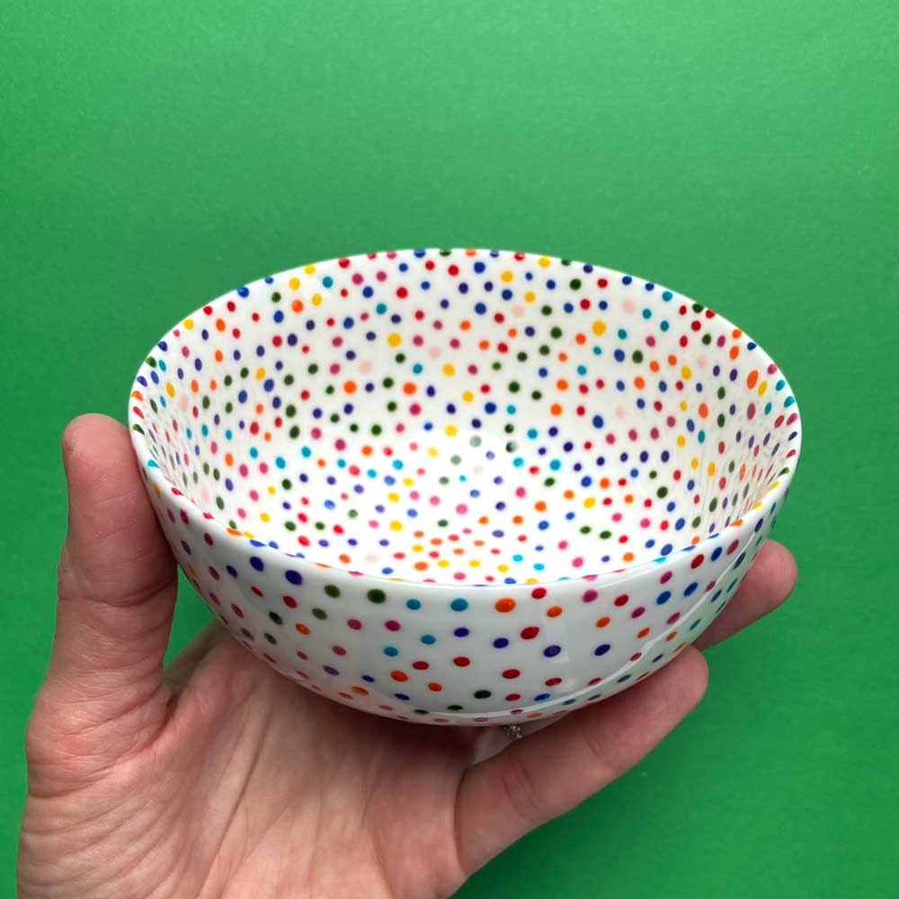 Rainbow Dot 10 - Hand Painted Porcelain Large Bowl