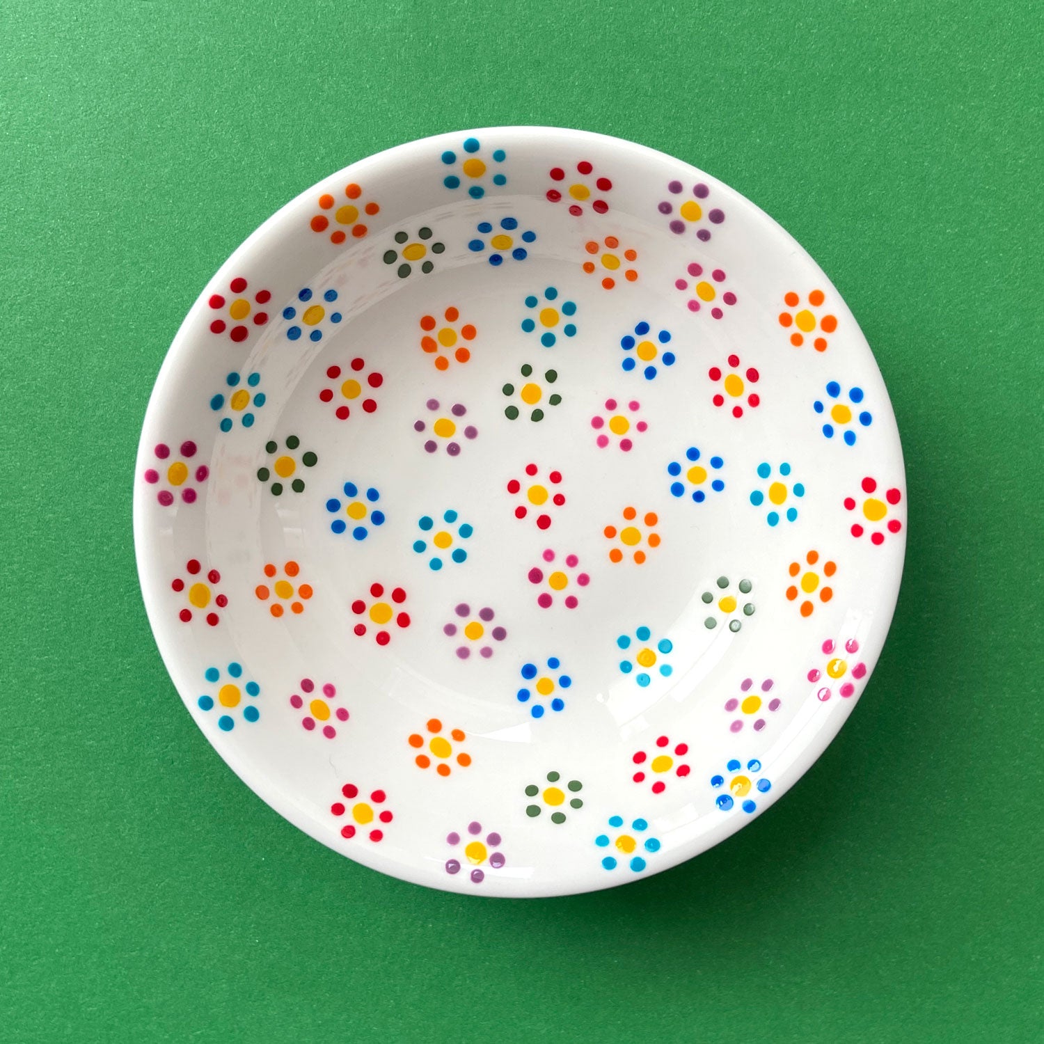 Dotted Flowers Multicolor - Hand Painted Porcelain Round Bowl