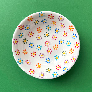 Dotted Flowers Multicolor - Hand Painted Porcelain Round Bowl