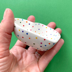 Rainbow Dot All Over 13 - Hand Painted Porcelain Heart Bowl