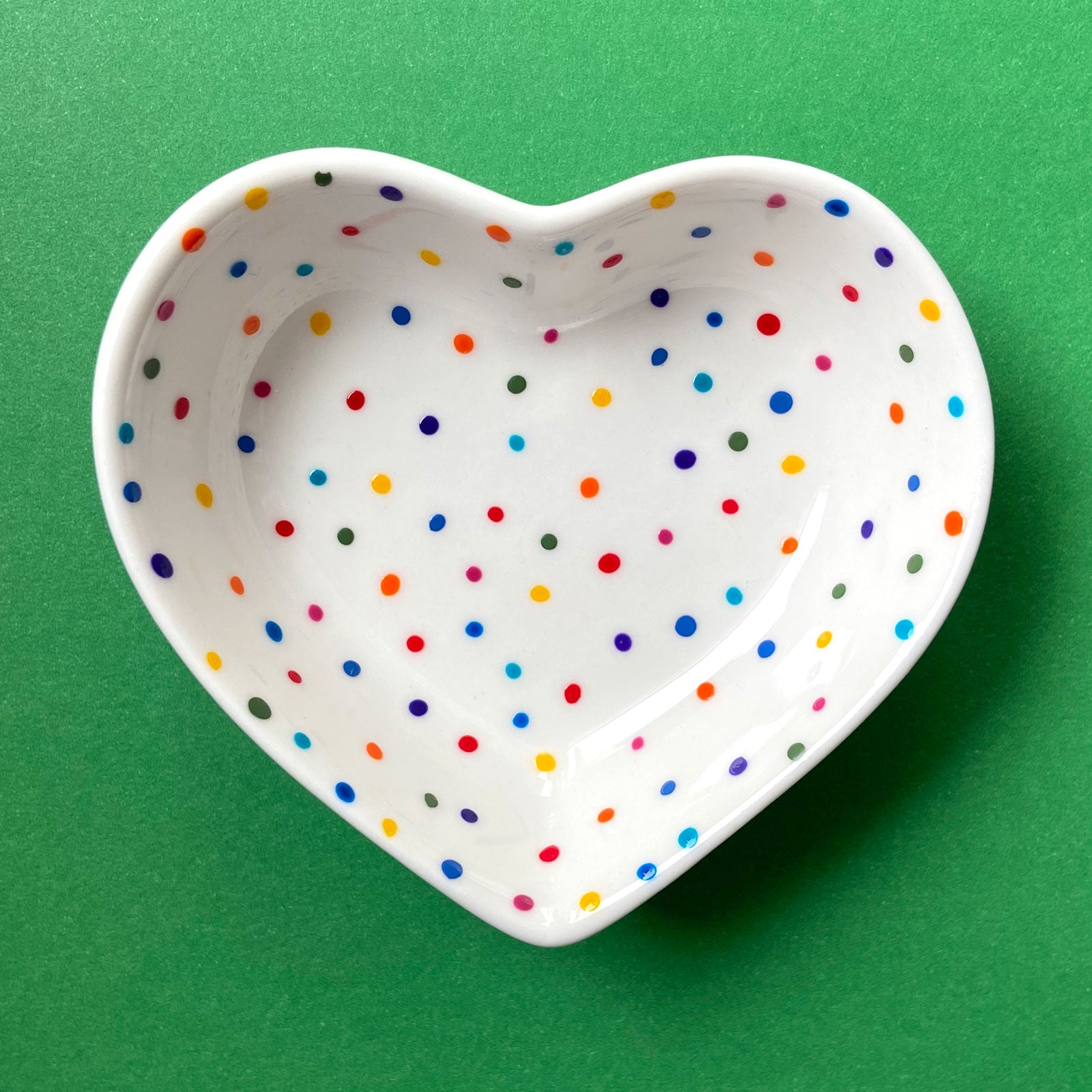 Rainbow Dot All Over 14 - Hand Painted Porcelain Heart Bowl