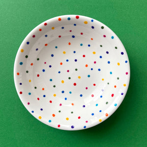 Rainbow Dot All Over 15 - Hand Painted Porcelain Round Bowl