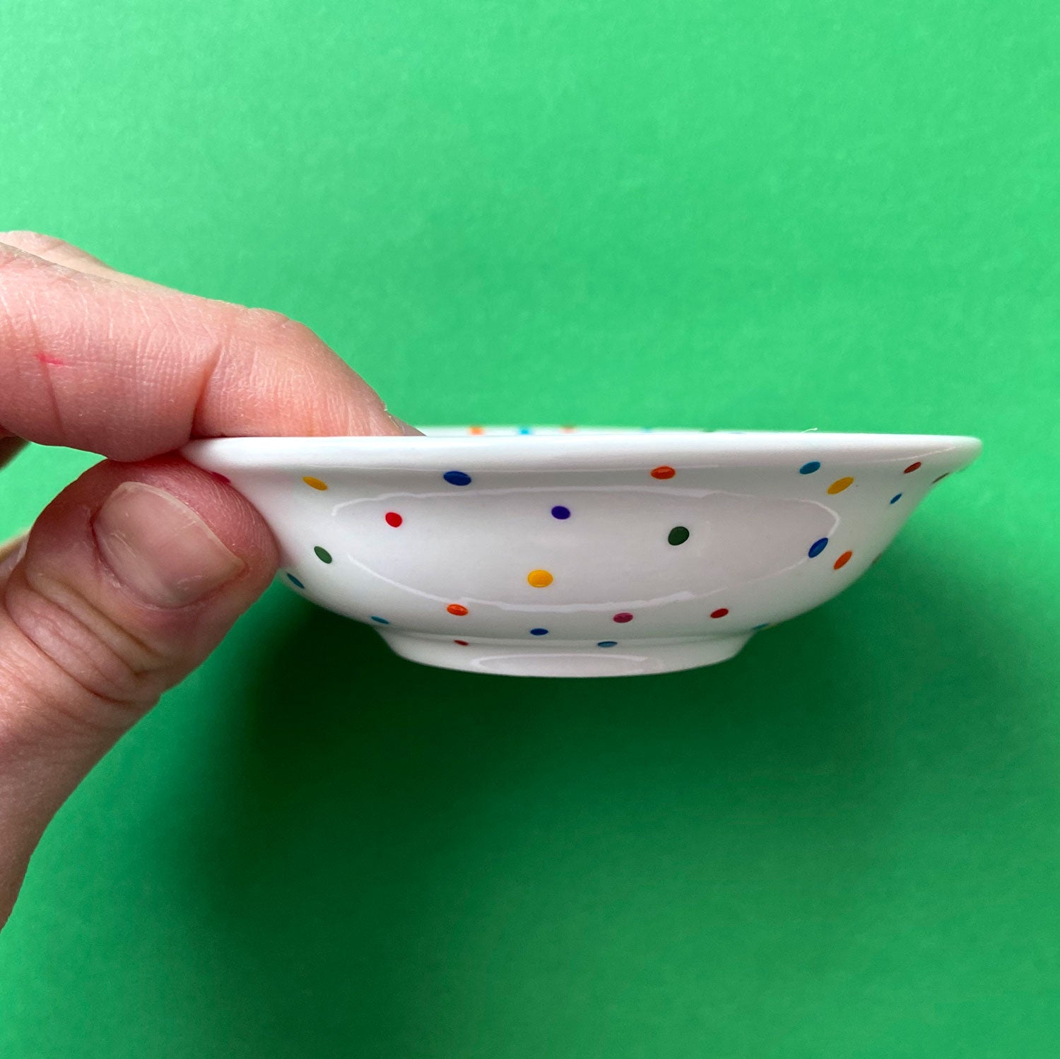 Rainbow Dot All Over 15 - Hand Painted Porcelain Round Bowl