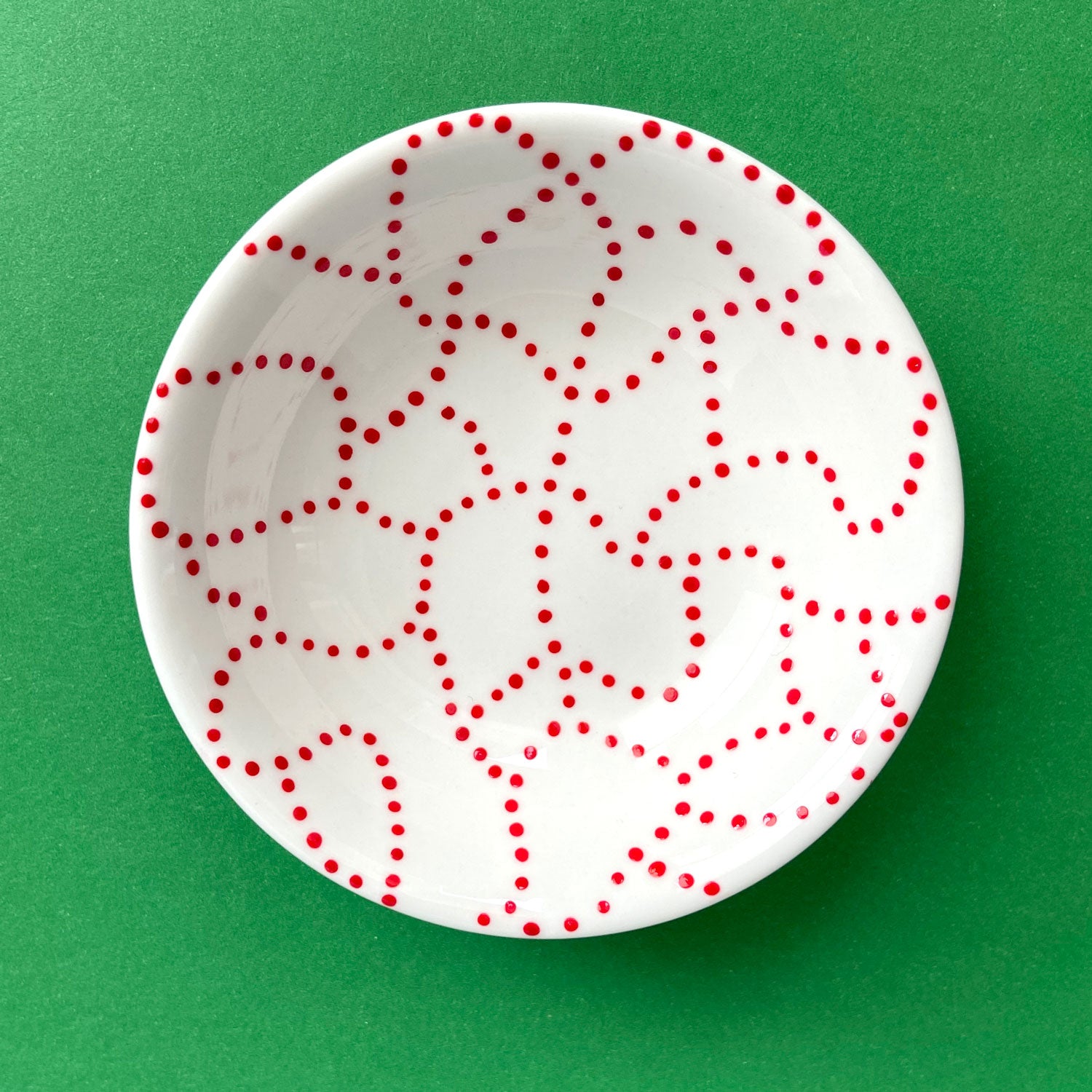 Red Dot Trails - Hand Painted Porcelain Round Bowl
