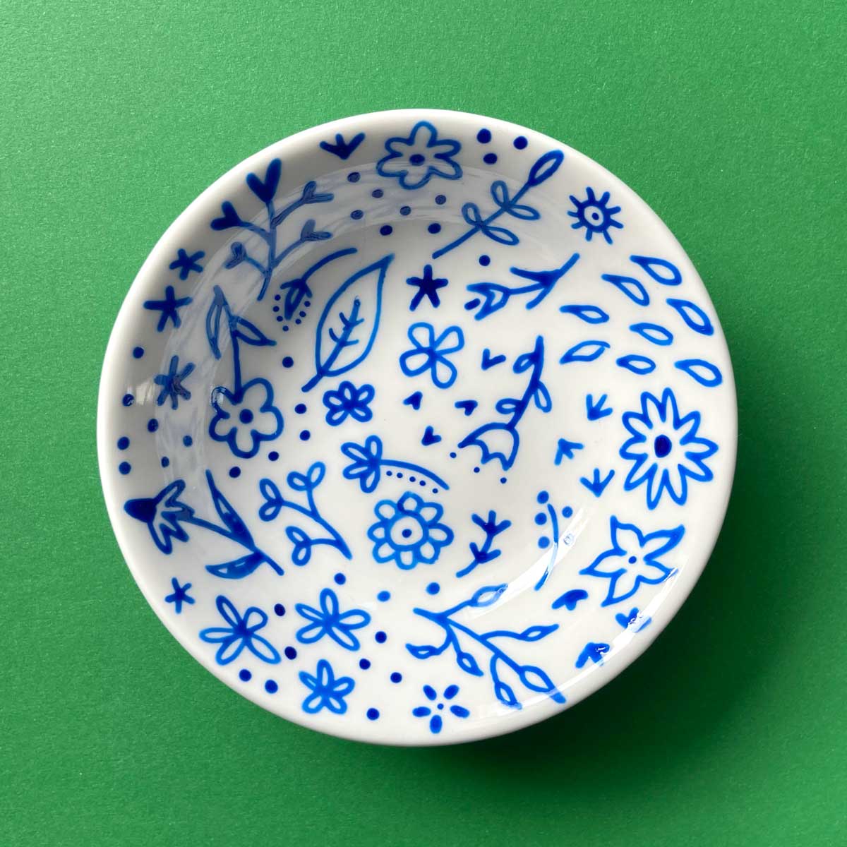 Blue Floral 1 - Hand Painted Porcelain Round Bowl