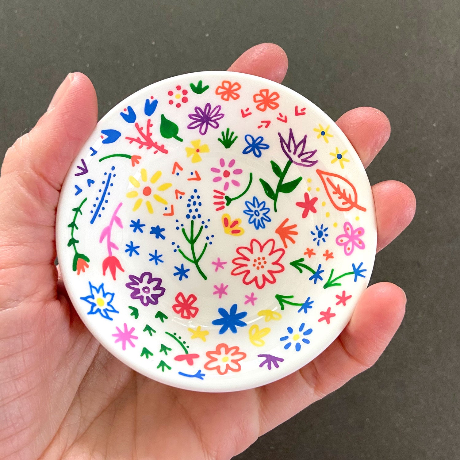 Rainbow Flowers 18 - Hand Painted Porcelain Round Bowl