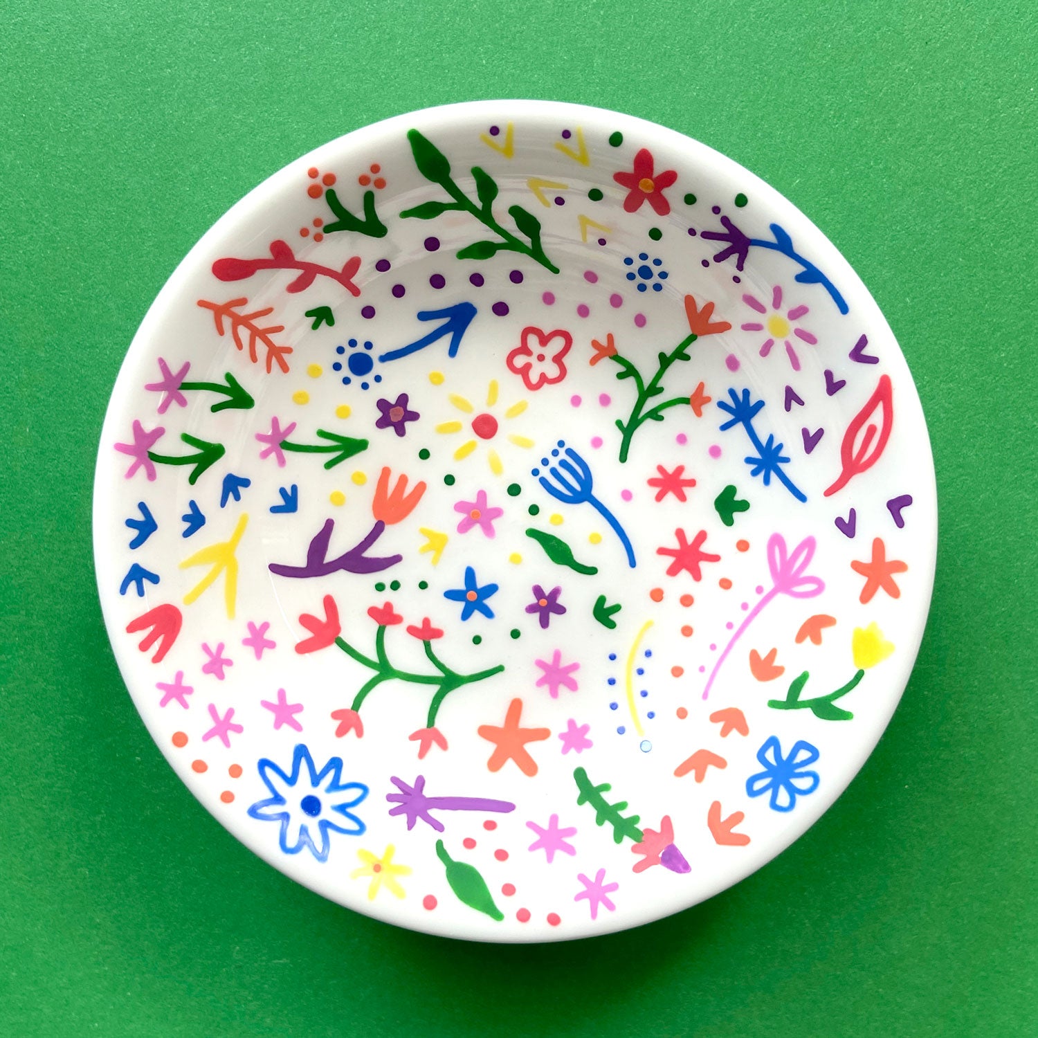 Rainbow Flowers 19 - Hand Painted Porcelain Round Bowl