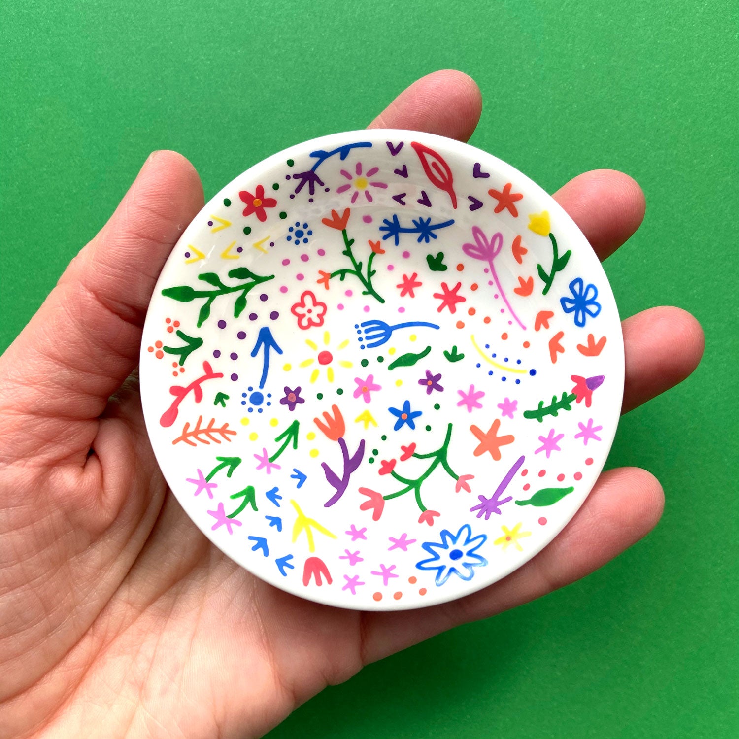 Rainbow Flowers 19 - Hand Painted Porcelain Round Bowl