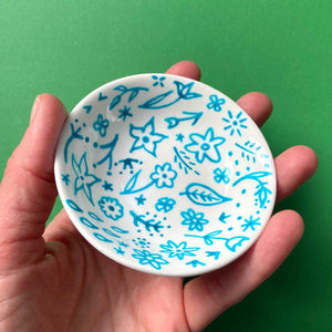 Turquoise Floral 20 - Hand Painted Porcelain Round Bowl