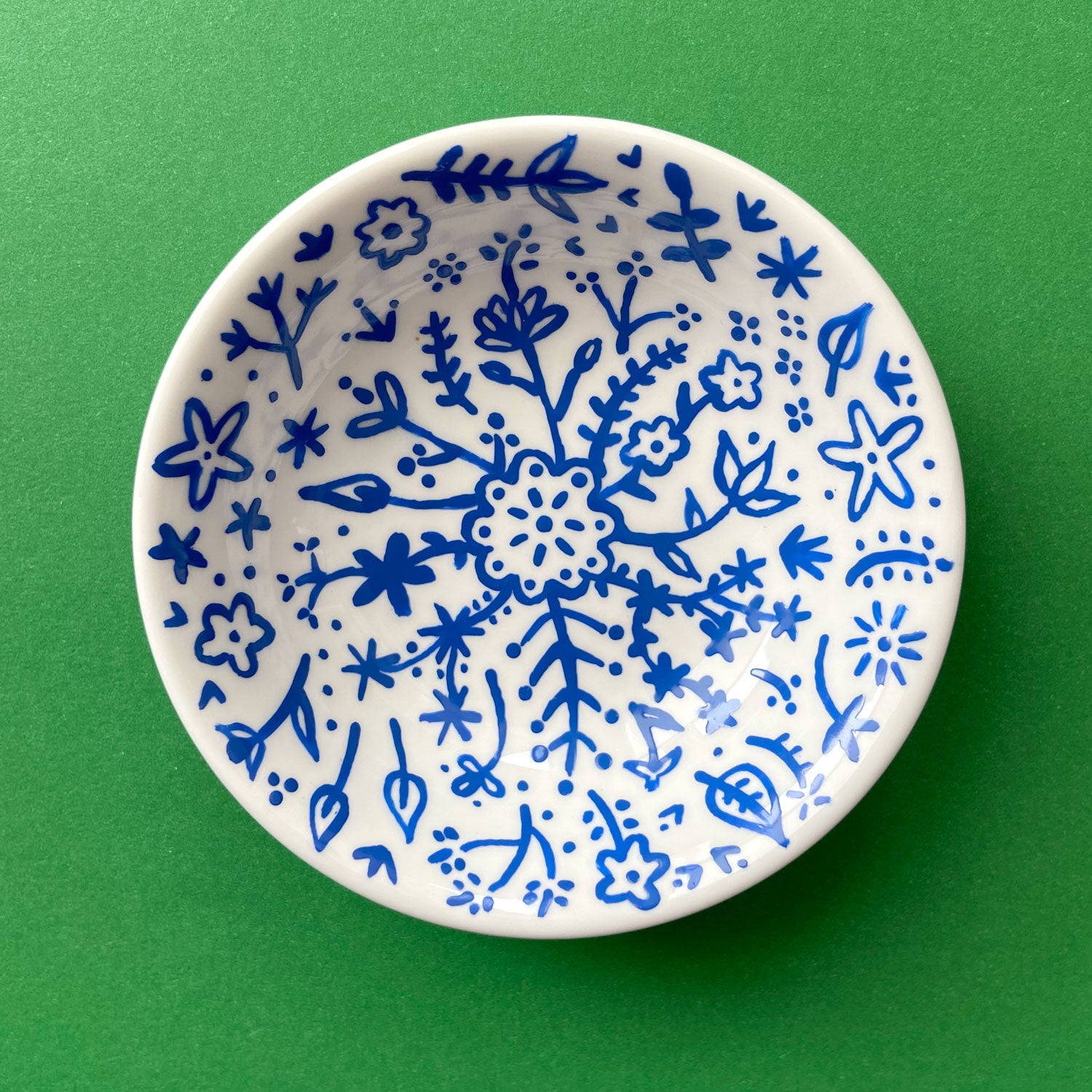 Blue Painted Flowers - Hand Painted Porcelain Round Bowl