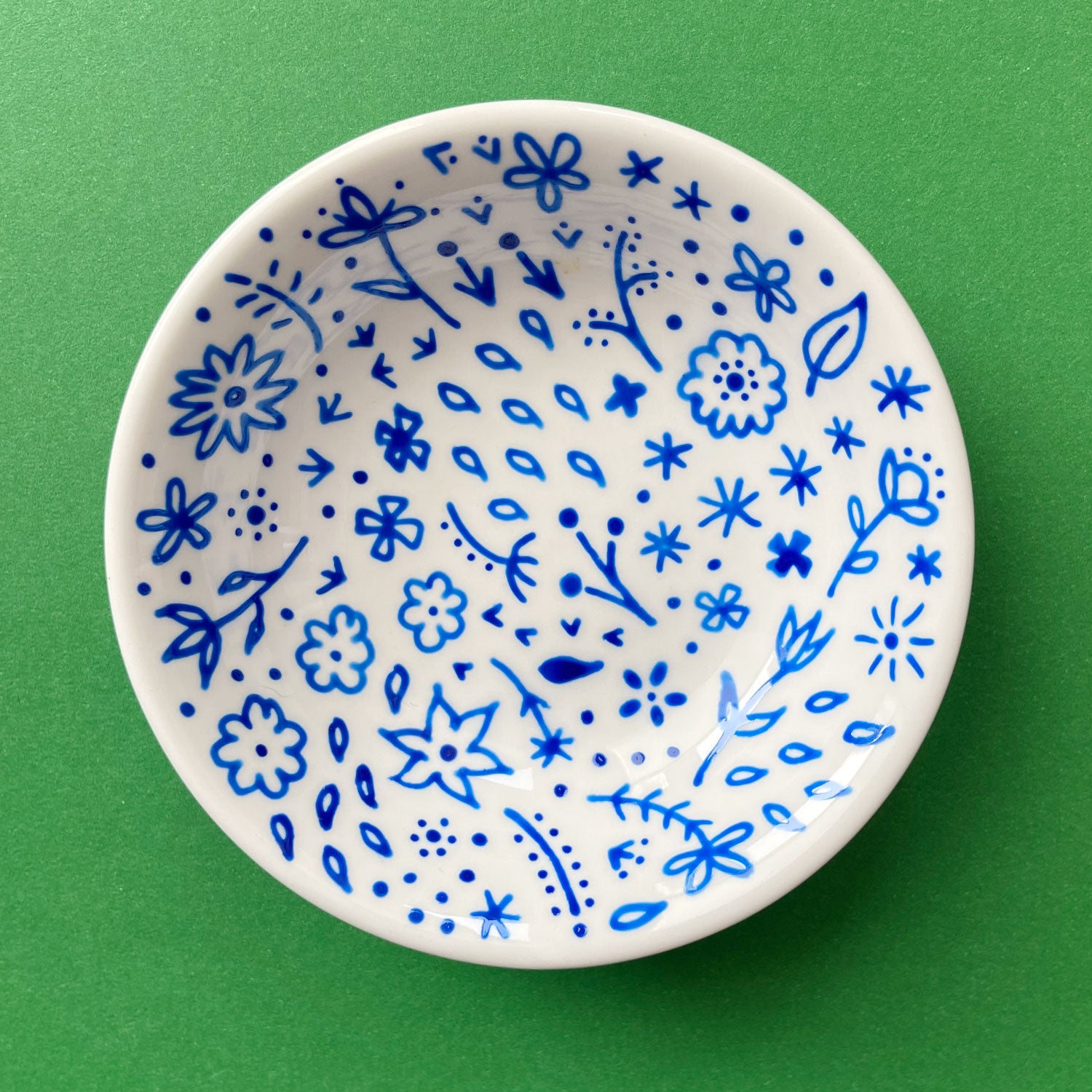 Blue Flowers All Over 4 - Hand Painted Porcelain Round Bowl