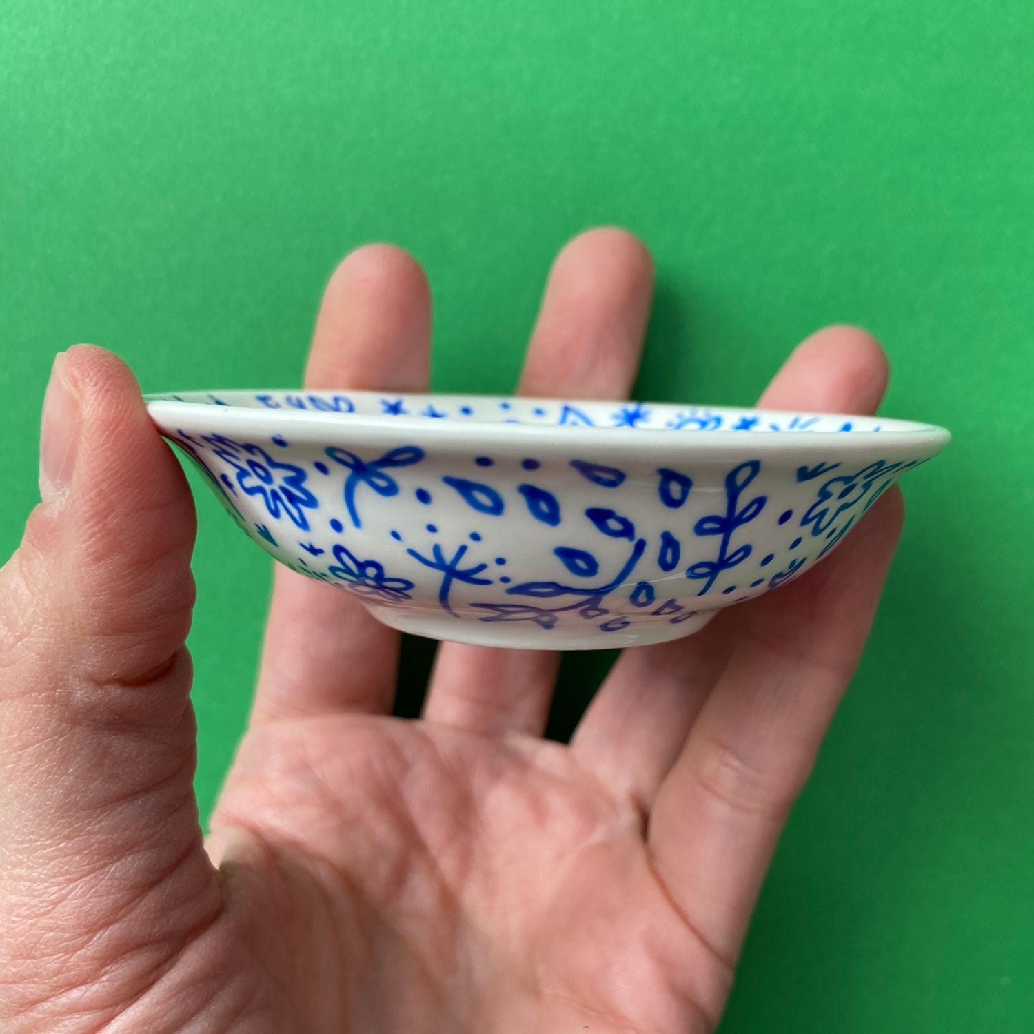 Blue Flowers All Over 4 - Hand Painted Porcelain Round Bowl