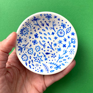 Blue Flowers All Over 4 - Hand Painted Porcelain Round Bowl