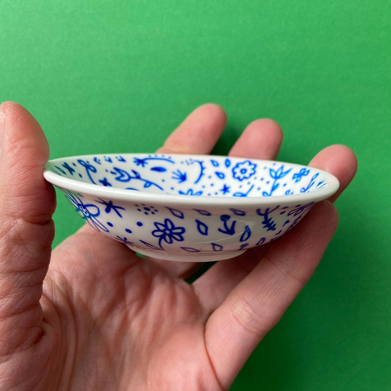 Blue Flowers All Over 5 - Hand Painted Porcelain Round Bowl