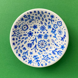 Blue Flowers 6 - Hand Painted Porcelain Round Bowl