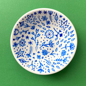 Blue Flowers 7 - Hand Painted Porcelain Round Bowl