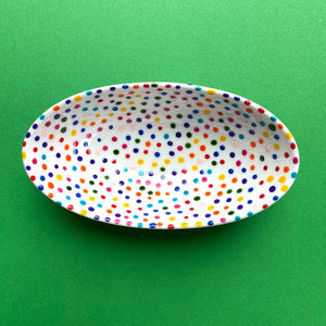 Rainbow Dot 8 - Hand Painted Porcelain Oval Bowl