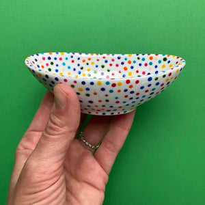 Rainbow Dot 8 - Hand Painted Porcelain Oval Bowl