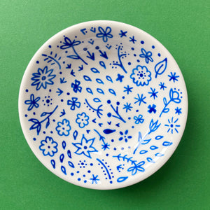 Blue Flowers 8 - Hand Painted Porcelain Round Bowl