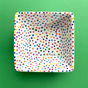 Rainbow Dot 90 - Hand Painted Porcelain Square Dish