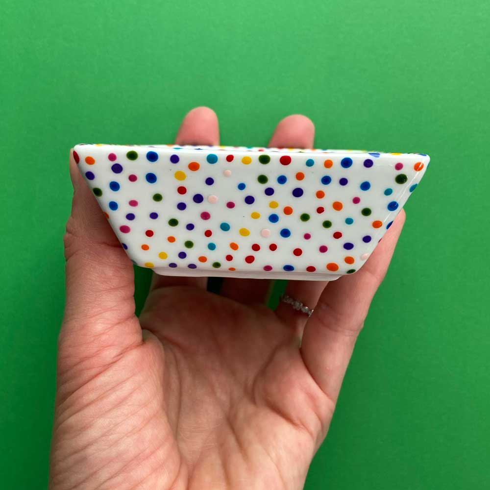 Rainbow Dot 90 - Hand Painted Porcelain Square Dish