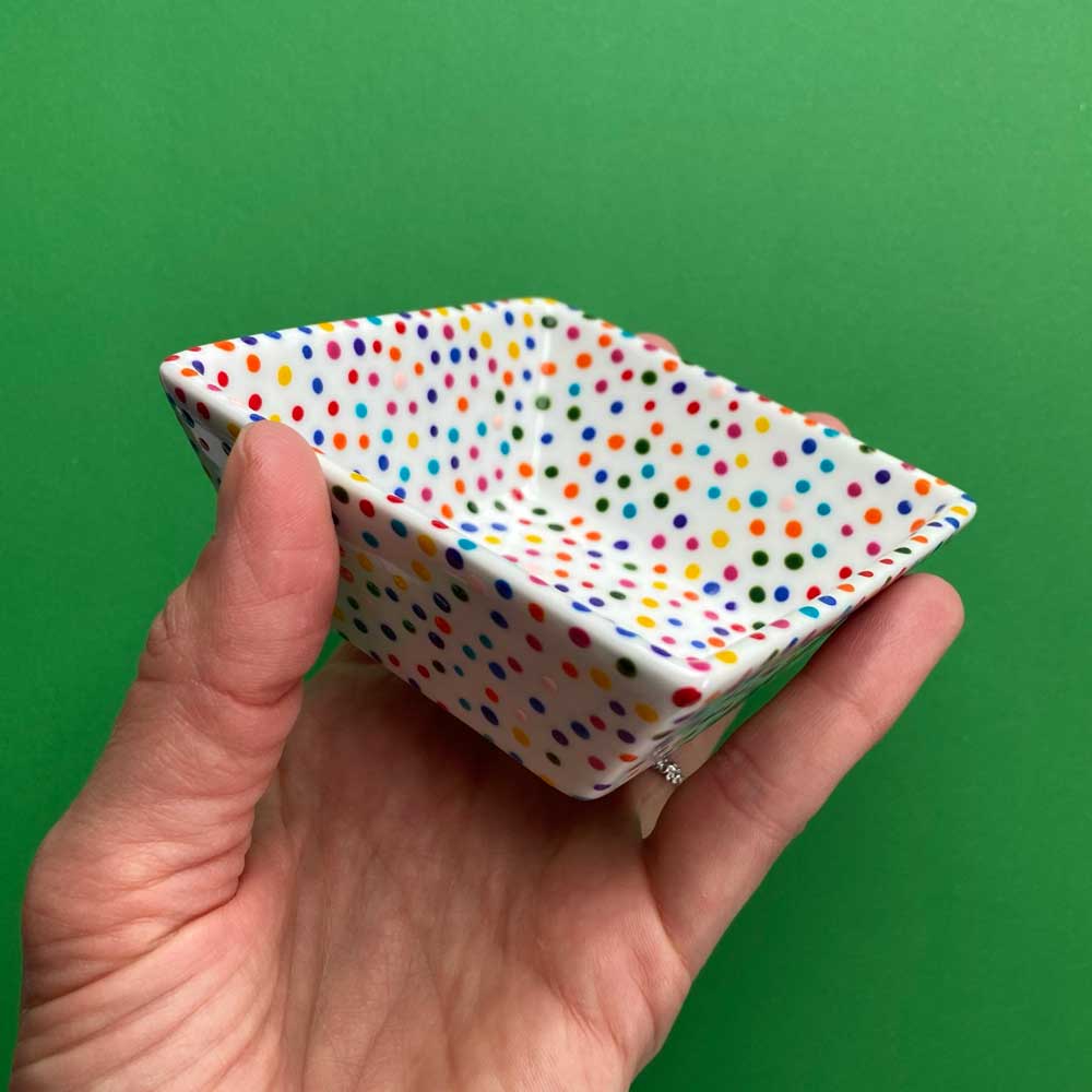 Rainbow Dot 90 - Hand Painted Porcelain Square Dish