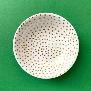 Gold Dots All Over - Hand Painted Porcelain Round Bowl