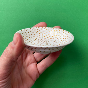 Gold Dots All Over - Hand Painted Porcelain Round Bowl