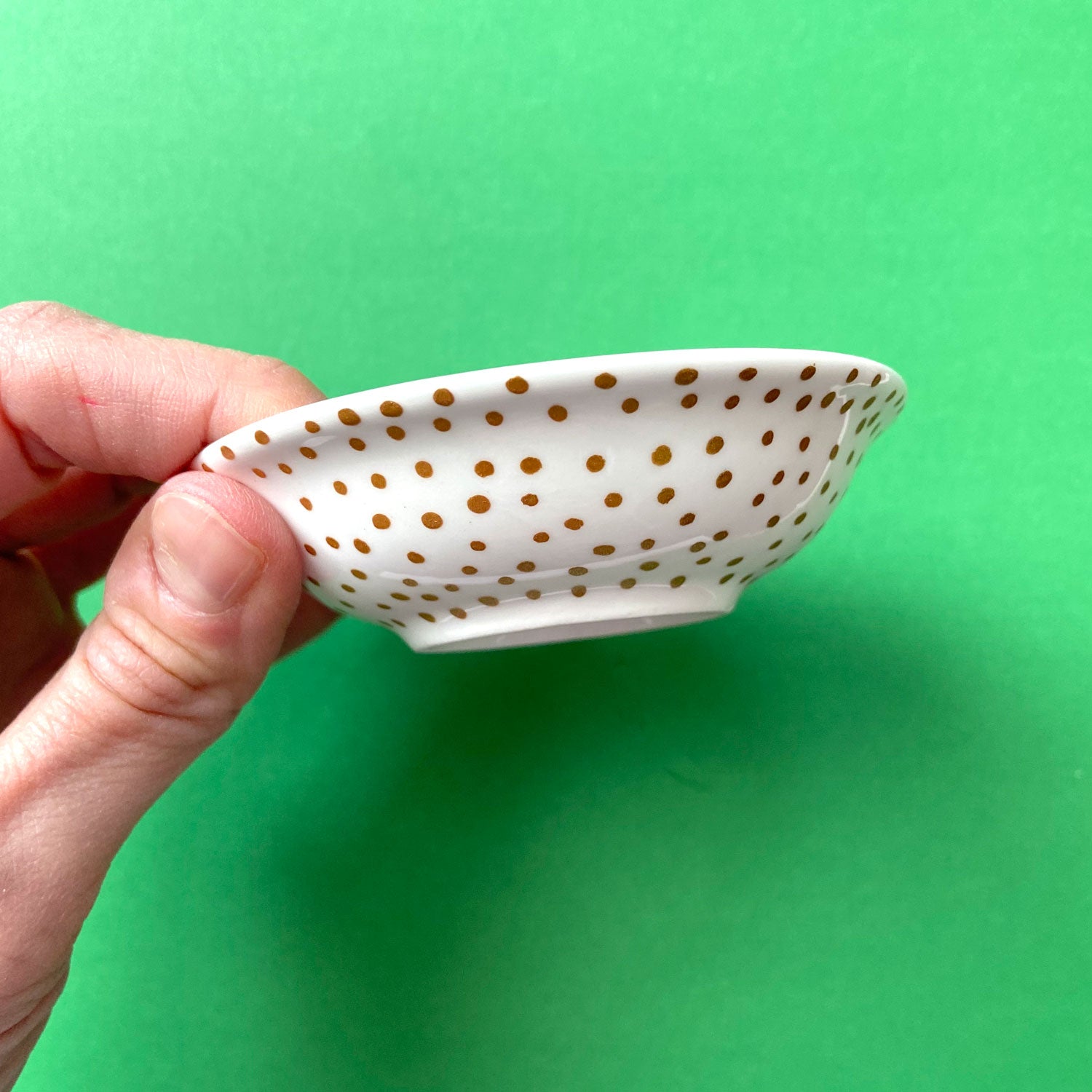 Gold Dots All Over - Hand Painted Porcelain Round Bowl