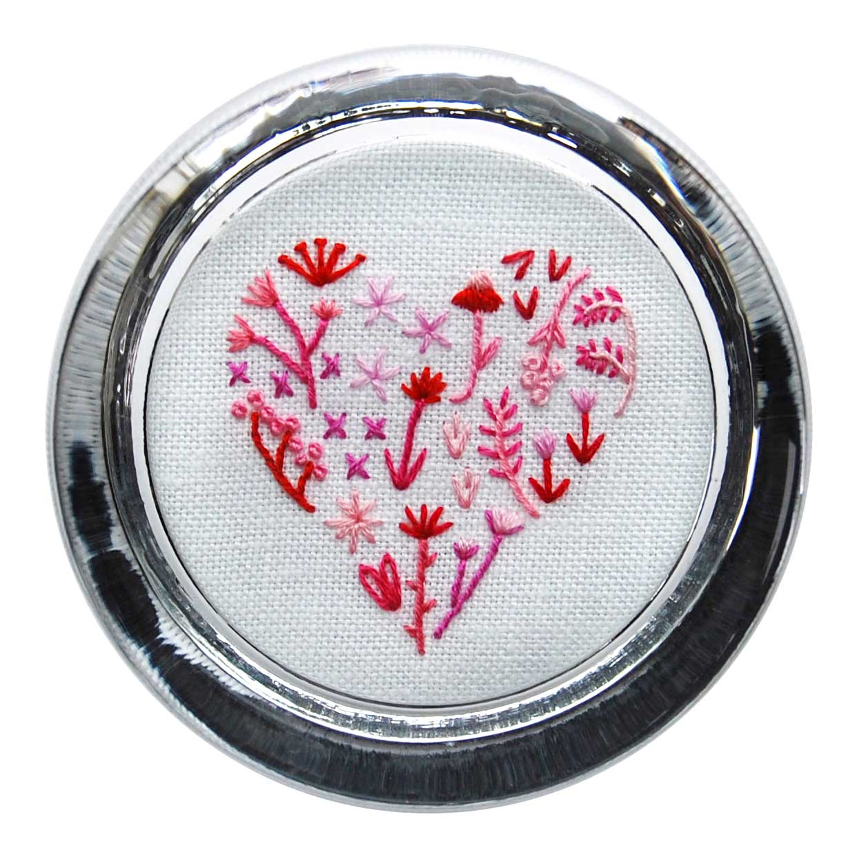 Floral Heart 1 on White Linen Hand Embroidered Paperweight