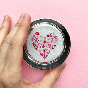 Floral Heart 1 on White Linen Hand Embroidered Paperweight