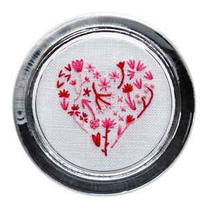 Floral Heart 2 on White Linen Hand Embroidered Paperweight
