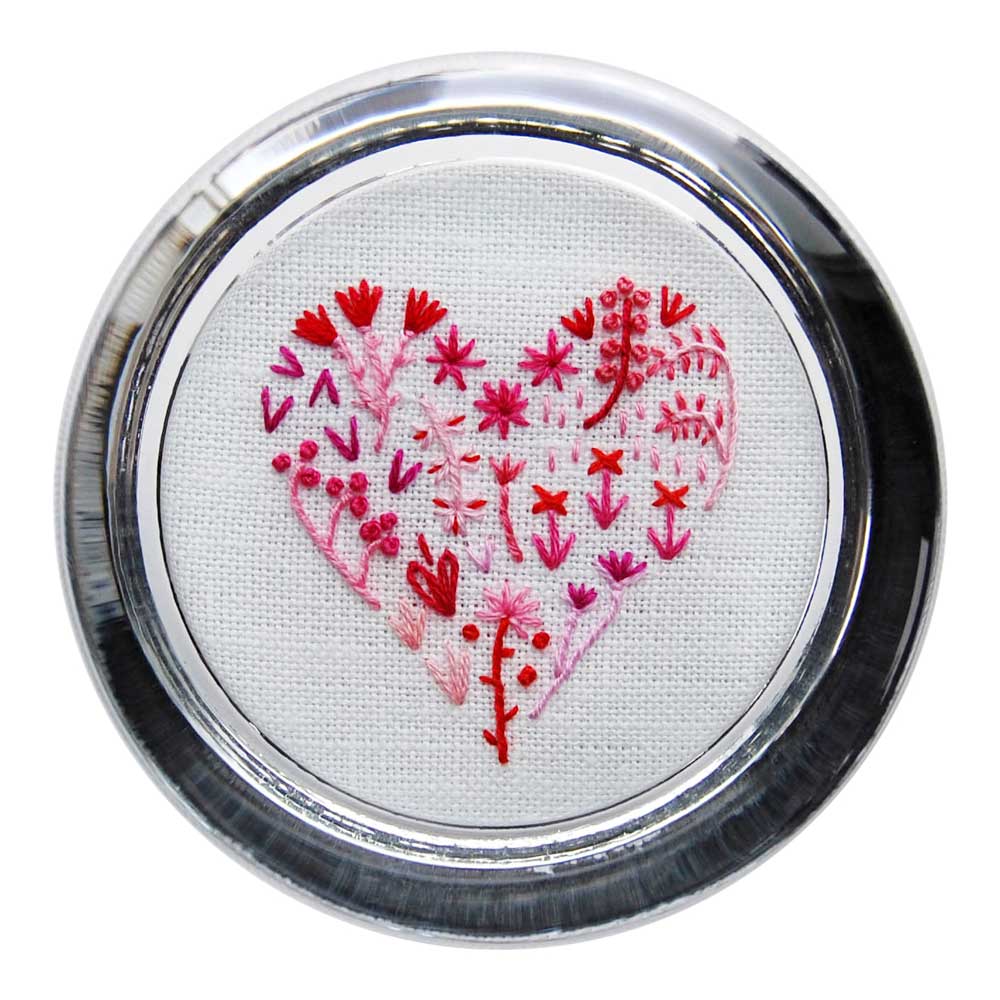Floral Heart 3 on White Linen Hand Embroidered Paperweight