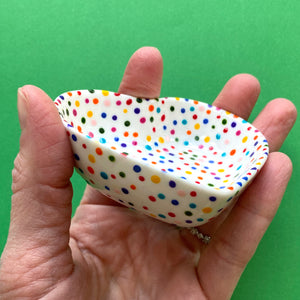 Rainbow Dot All Over 2 - Hand Painted Porcelain Heart Bowl