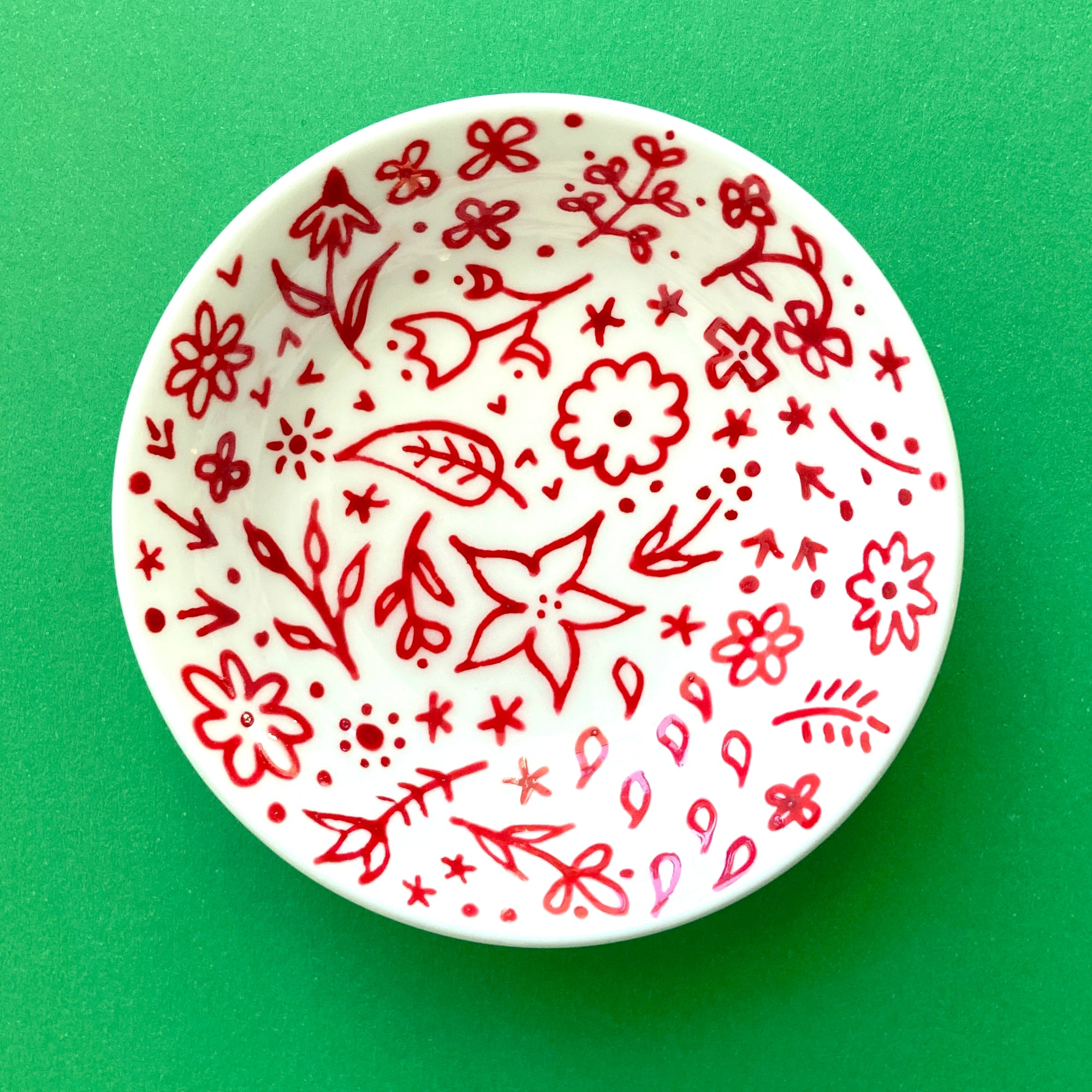 Red Floral - Hand Painted Porcelain Round Bowl