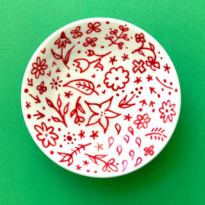 Red Floral - Hand Painted Porcelain Round Bowl