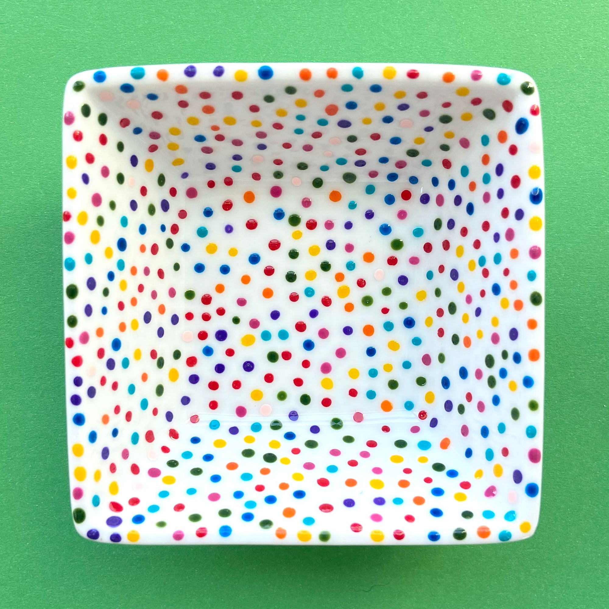 Rainbow Dot - Hand Painted Porcelain Square Dish