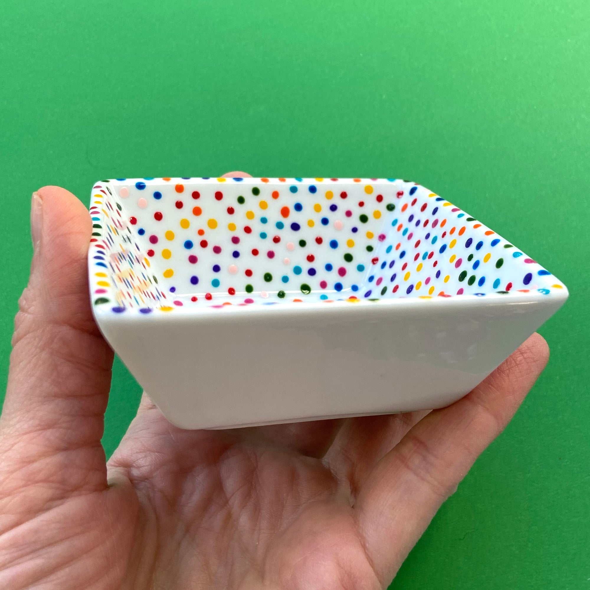 Rainbow Dot - Hand Painted Porcelain Square Dish