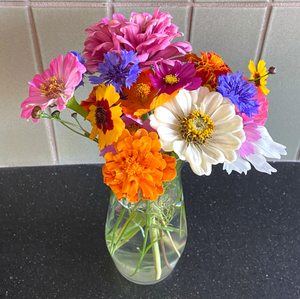 Flowers in Vase on White Linen Hand Embroidered Art