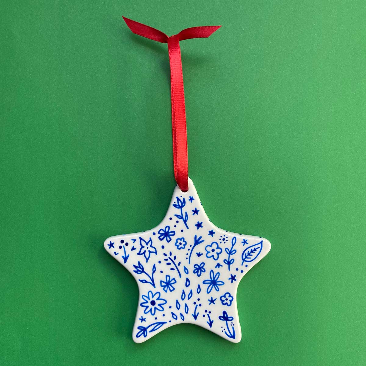 Blue Floral Hand Painted Star Ornament