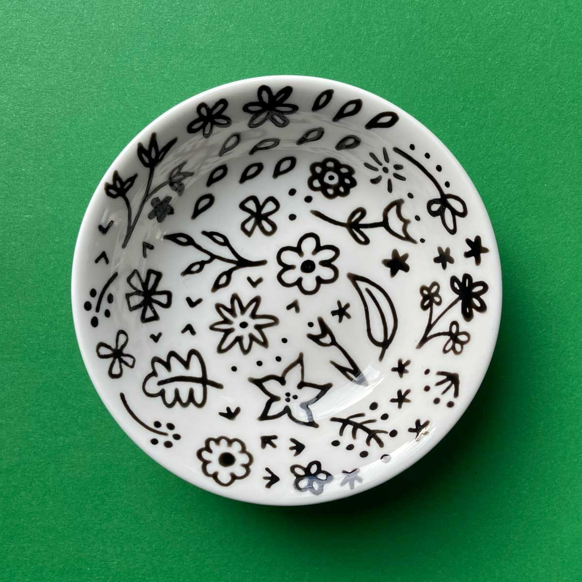 Black Floral - Hand Painted Porcelain Round Bowl