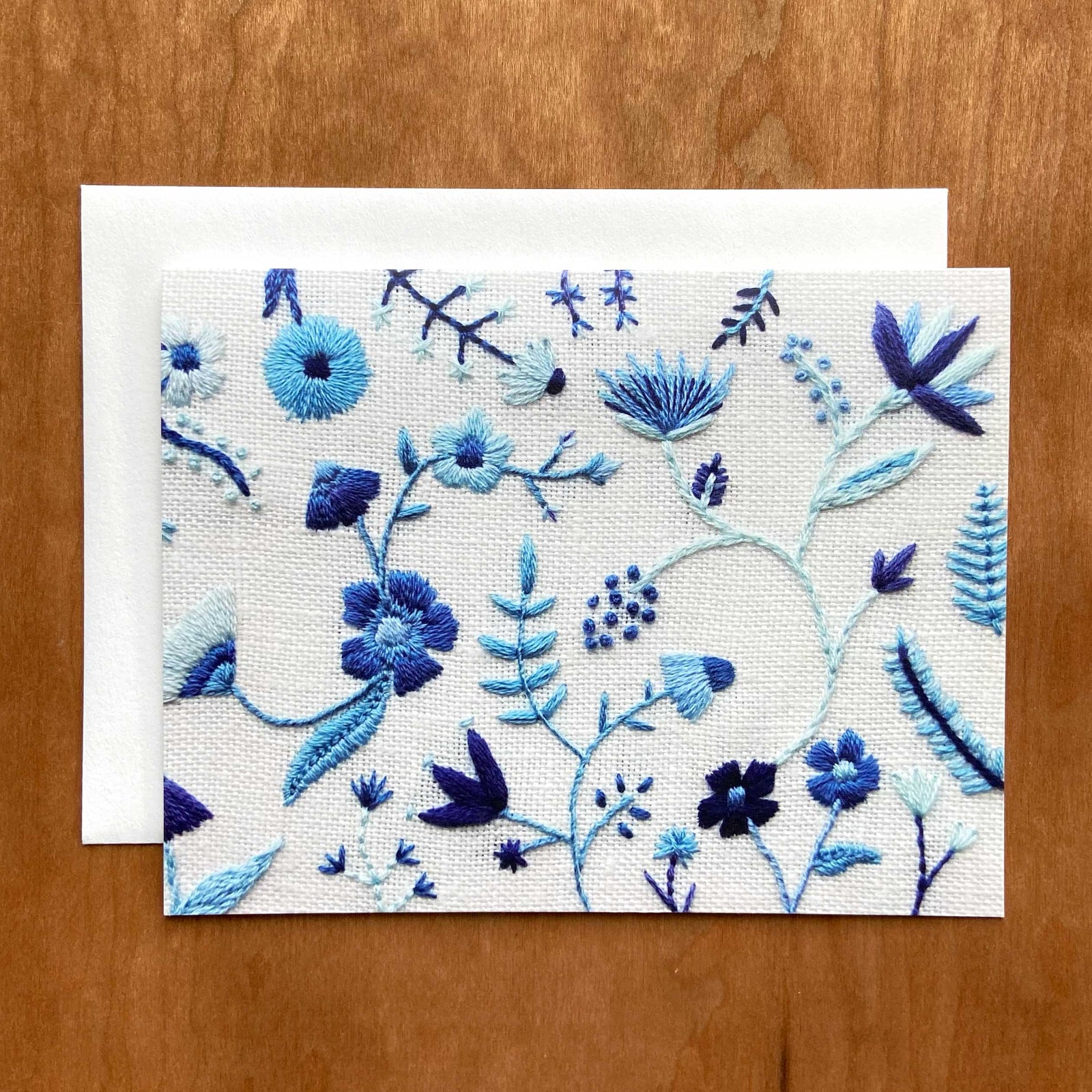 Hand Embroidered Photo Stationery - Blue Flowers