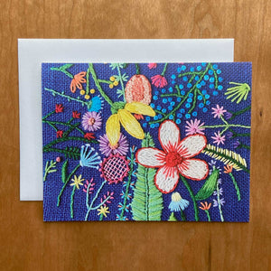 Hand Embroidered Photo Stationery - Rainbow Flowers on Blue