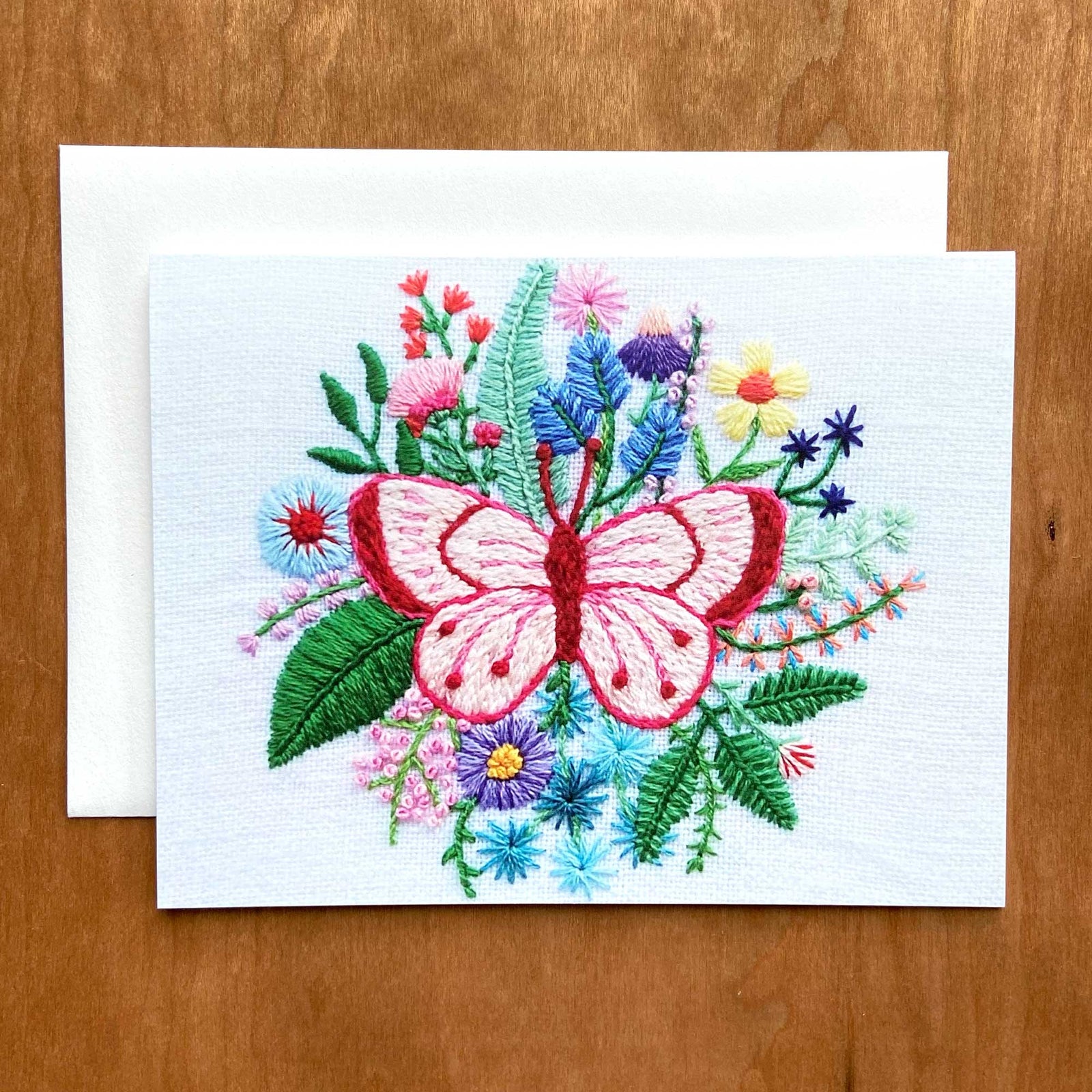 Happy Cactus Designs Hand Embroidered Photo Stationery - Butterfly