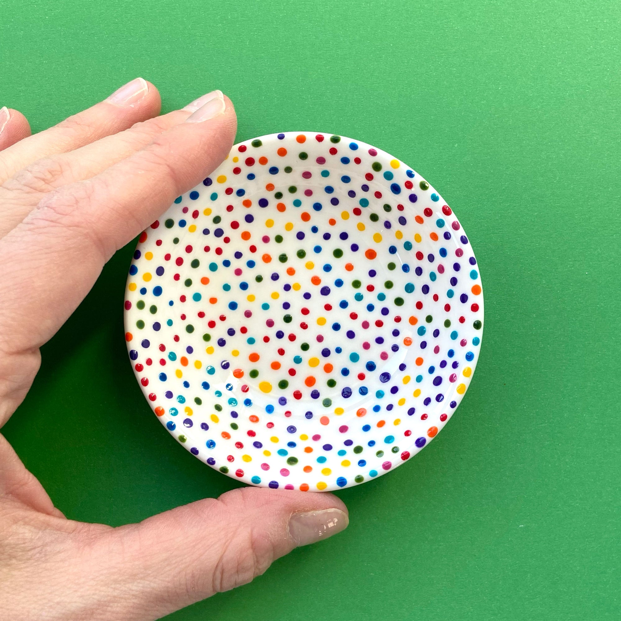 Rainbow Dot 1 - Hand Painted Porcelain Round Bowl