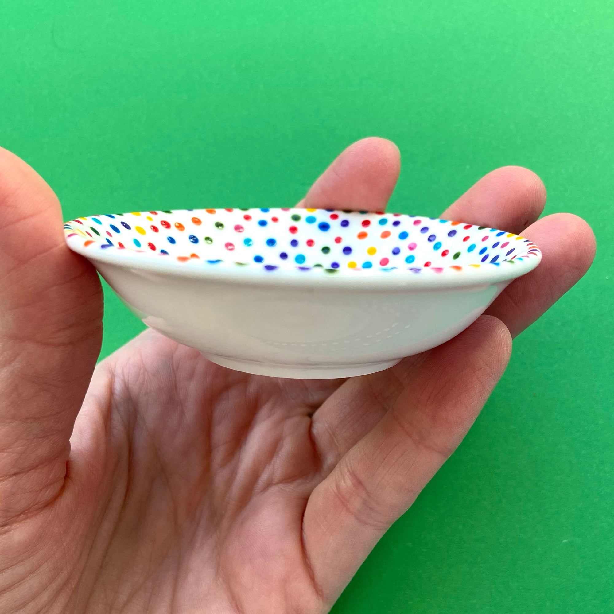 Rainbow Dot 1 - Hand Painted Porcelain Round Bowl