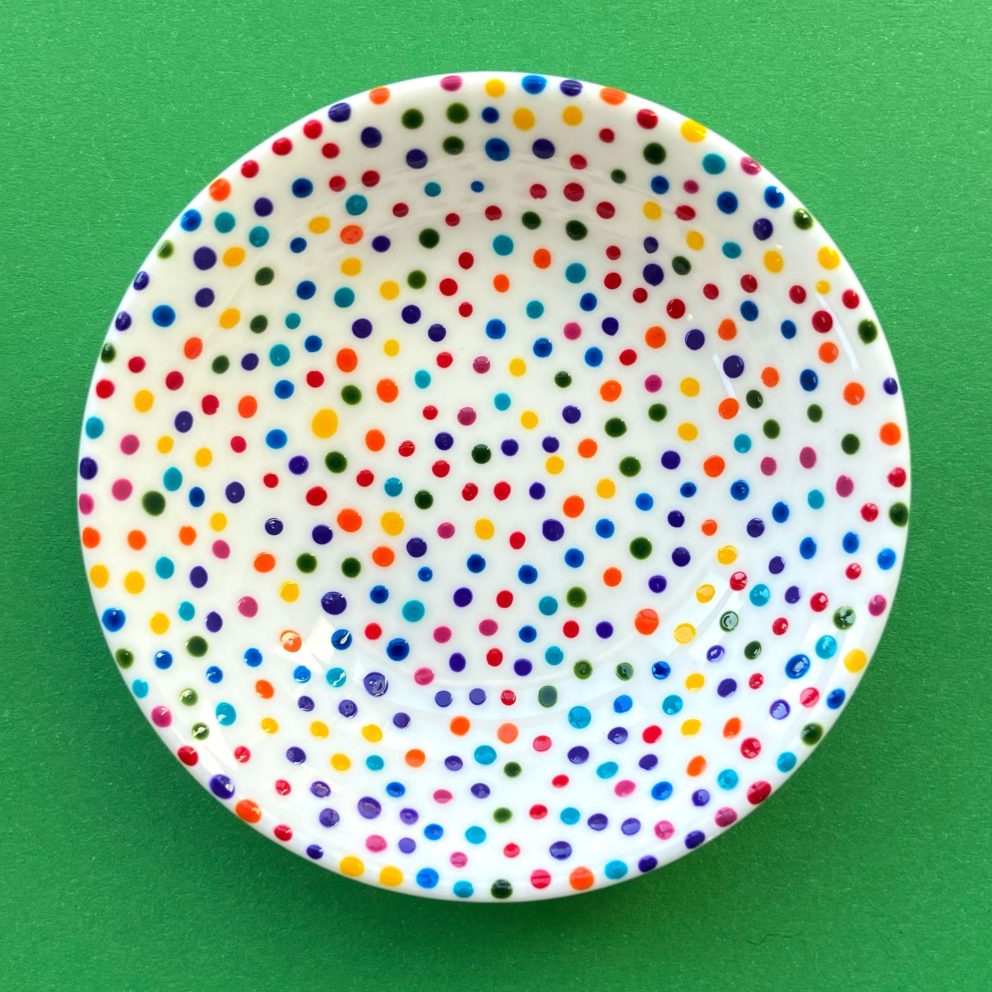 Rainbow Dot 1 - Hand Painted Porcelain Round Bowl