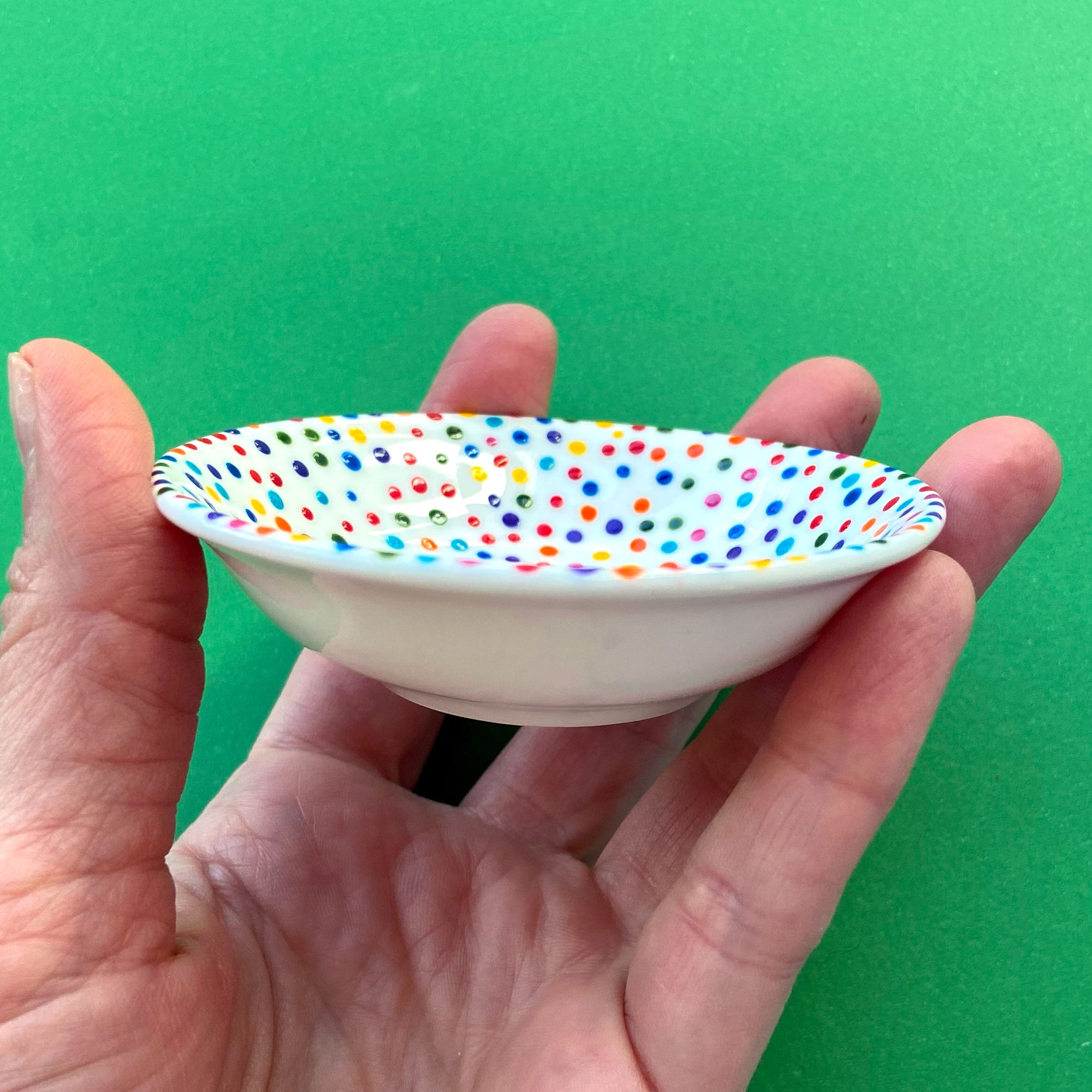 Rainbow Dot 1 - Hand Painted Porcelain Round Bowl
